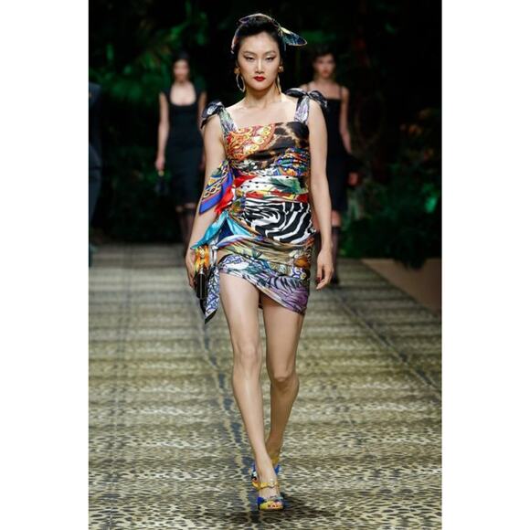 NWT DOLCE & GABBANA Runway Knotted Print Silk Twill scarf dress Multicolor 42 M - Picture 7 of 13